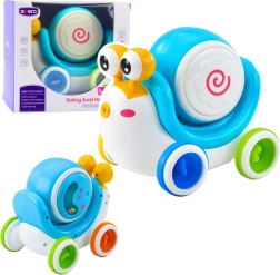 Interaktivní jezdící šnek s hudebním bębínkem a světelnými efekty – modrý