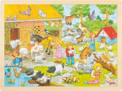 Goki dřevěné puzzle Dětská zoo 48 dílků