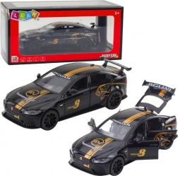 Kovový sportovní vůz 1:32 s pohonem na zpětné natažení, světly a zvuky – černý