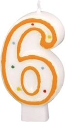 Narozeninová svíčka s číslem 6 bílá s barevnými puntíky