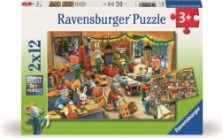 Ravensburger puzzle Vánoční kouzlo v továrně na hračky 2x12 dílků