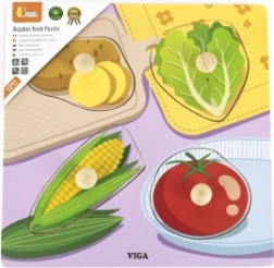 Viga dřevěné puzzle s knoflíky zelenina