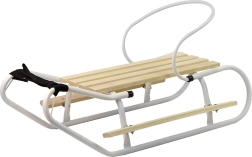kovové sáňky s opěrkou a tažným páskem – bílé