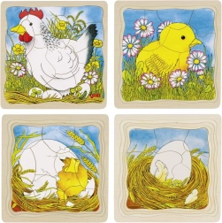 Dřevěné vývojové puzzle Slepice GOKI