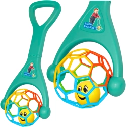 Pchací hračka s elastickým míčem a chrastící kuličkou