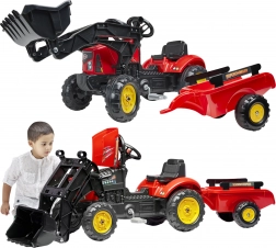 Šlapací traktor FALK Supercharger červený s přední lžící a přívěsem