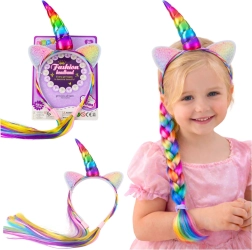 Čelenka s rohem jednorožce a barevnými vlasy na zaplétání