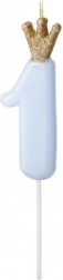 Svíčka dortová modrá s korunkou číslo 1