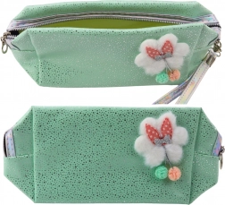 Pencil case/kosmetická taštička s mašličkou, třpytivými drobinkami a motivem mráčku, mátová