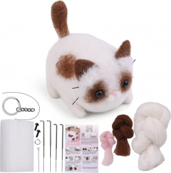 Kreativní sada na suché plstění – hnědo‑bílý kocourek