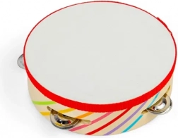 dřevěná tamburína BIGJIGS TOYS s duhovými pruhy