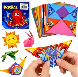 Dětská origami sada s barevnými papíry a návodem (100 listů)