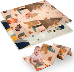 Dvouvrstvá skládací pěnová hrací podložka XPE 120 × 180 cm s motivem zvířátek a hor Humbi