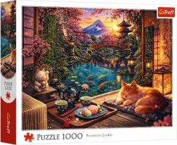 Puzzle 1000 dílků kočka v sakurové zahradě