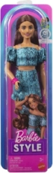 Mattel Barbie Fashionistas sběratelská panenka s tmavými vlasy v dvoudílném tyrkysovém outfitu