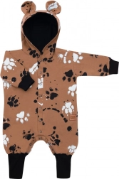 Dojčenský bavlněný overal s kapucí a oušky NEW BABY labka hořčicový 86 (12–18 m)