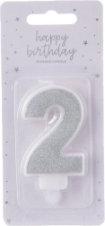 Stříbrná dortová svíčka číslo 2 (7 cm)