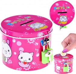 Růžová kovová pokladnička s visacím zámkem Happy Smile