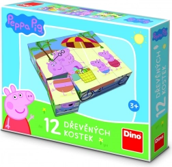 Dino dřevěné obrázkové kostky Peppa Pig – 12 kostek
