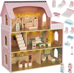 Dřevěný domeček pro panenky s LED osvětlením a nábytkem KRUZZEL