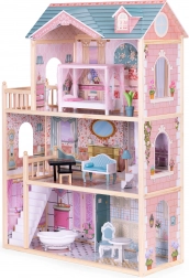 Velký dřevěný domeček pro panenky 3 patra s 11 kusy nábytku ECOTOYS