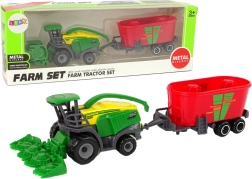 Kombajn s přívěsem – zeleno‑červený zemědělský stroj, plastová hračka