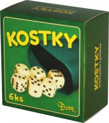 Hrací kostky bílé s kelímkem, 6 ks