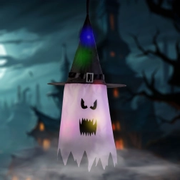 Halloweenská závěsná LED dekorace duch růžová