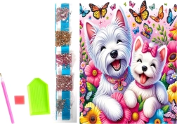 Diamantové malování na plátně Veselí pejsci 23 × 30 cm