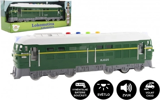 Lokomotiva plastová na baterie se zvukem a světlem 35 cm – Zelená