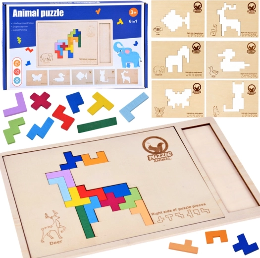 Dřevěné logické puzzle Tetris se zvířaty