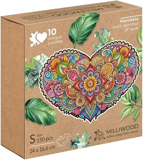 Milliwood mandala lásky – dřevěné puzzle srdce 150 dílků