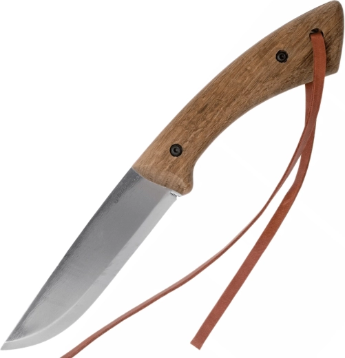 Bushcraft nůž z uhlíkové oceli s rukojetí z impregnovaného ořechu a koženým pouzdrem