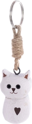 Dřevěná klíčenka kočka bílá