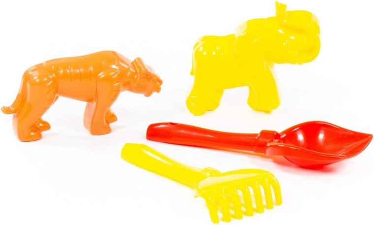 Sada na písek s lopatkou, hrabičkami a formičkami tigr a mamut