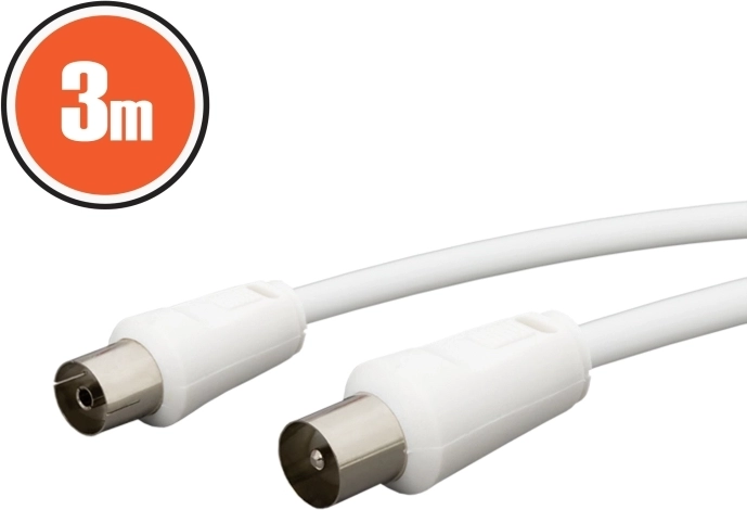 Koaxiální kabel zástrčka–zásuvka 3 m bílý