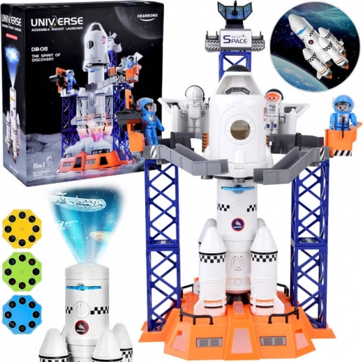 Vesmírná stanice s raketou, raketoplánem a projektorem + figurky