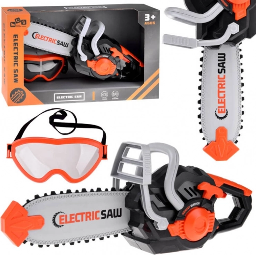 dětská elektrická řetězová pila se zvukem a pohyblivým řetězem + ochranné brýle