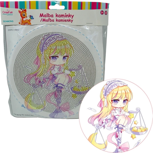 Diamantové malování s rámem – panenka ve fialové, 20 cm