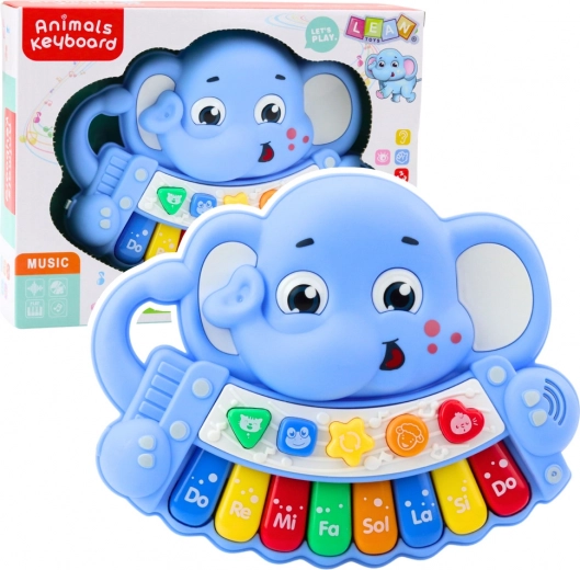 Interaktivní pianinko Słonik Modrý – Melodie, Stupnice, Zvuky zvířat