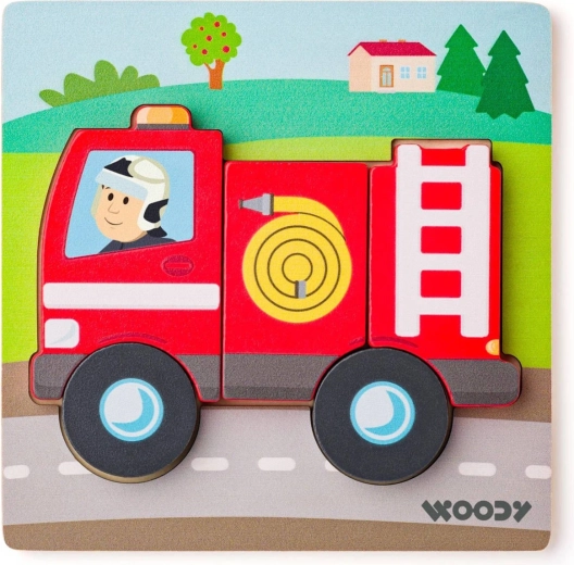 Woody baby vkládací dřevěné puzzle hasičské auto 5 dílků - 1 kus