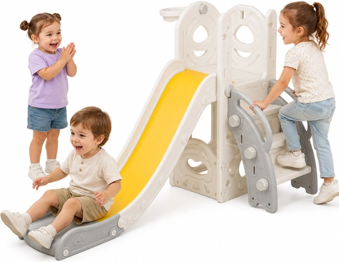 Dětská skluzavka s žebříkem a basketbalovým košem 136 cm