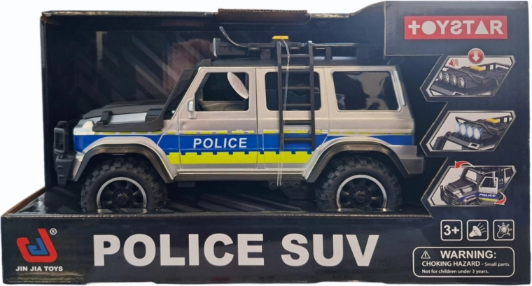 Policejní terénní auto se světlem a zvukem