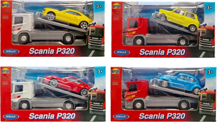 Welly odtahový kamion Scania 1:57 se sportovním autem 1:43