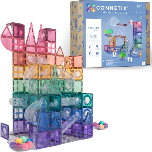 Pastelový rozšiřující set kuličkové dráhy CONNETIX, magnetické stavebnice, 80 dílů