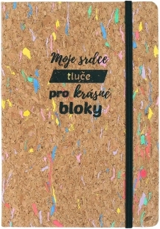 Korkový linkovaný blok Srdce s gumičkou