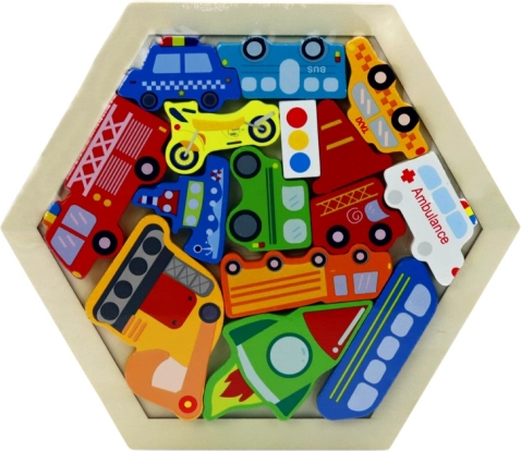 Dřevěné barevné puzzle raketa - 15 dílků