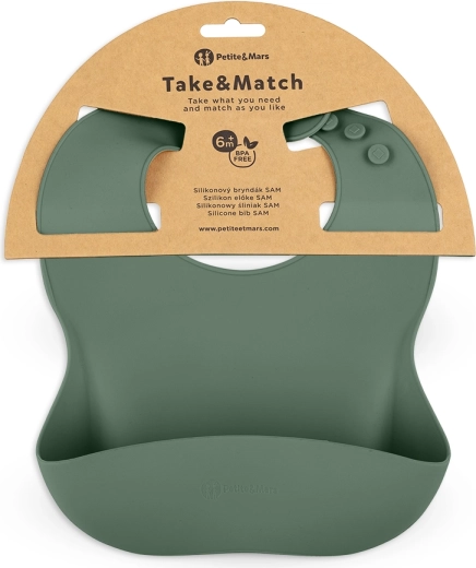 Petite&Mars silikonový bryndák Take&Match misty green