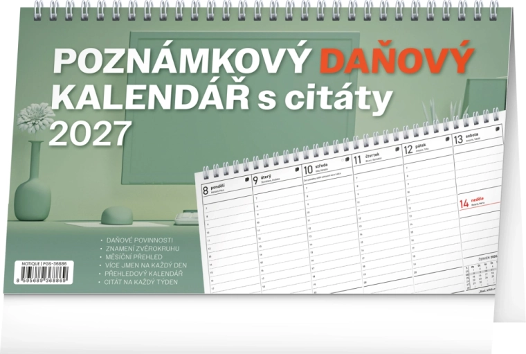Notique stolní daňový poznámkový kalendář s citáty 2027, 25 × 14,5 cm