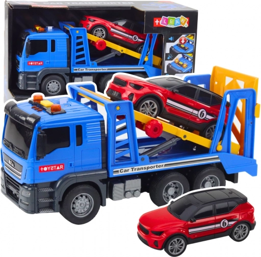 Odtahový autotransportér s osobním autem se světly a zvuky TOYSTAR